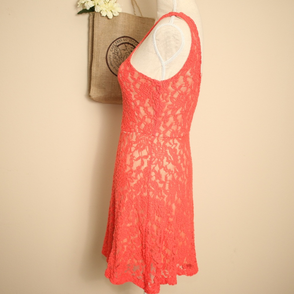 Mimi Chica Coral Pink Lace Skater Dress M - Picture 3 of 8